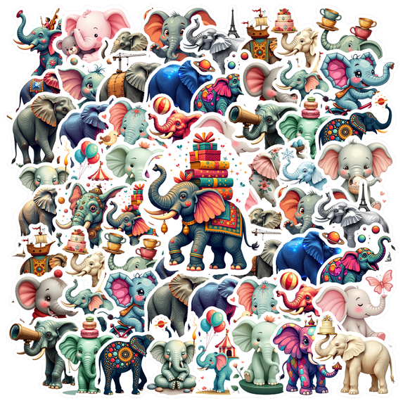 cartoon Elephant theme Stickers, Waterproof Elephant theme Sticker for Water Bottle Laptop Phone Cases Planner Skateboard Luggage Helmet Party Favor Decor, Ideal for Adults Teens Teacher Rewards