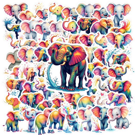 cartoon Elephant theme Stickers, Waterproof Elephant theme Sticker for Water Bottle Laptop Phone Cases Planner Skateboard Luggage Helmet Party Favor Decor, Ideal for Adults Teens Teacher Rewards