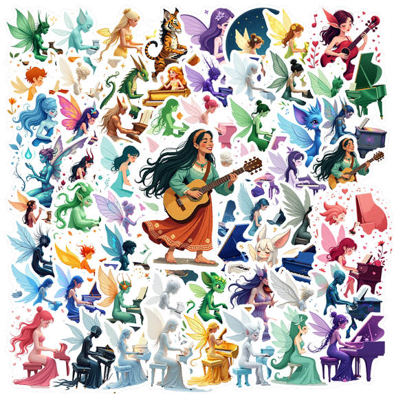 cartoon Fairy Music Theme Stickers, Waterproof Fairy Music Theme Sticker for Water Bottle Laptop Phone Cases Planner Skateboard Luggage Helmet Party Favor Decor, Ideal for Adults Teens Teacher Rewards