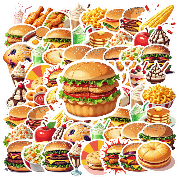 cartoon Fast Food Theme Stickers, Waterproof Fast Food Theme Sticker for Water Bottle Laptop Phone Cases Planner Skateboard Luggage Helmet Party Favor Decor, Ideal for Adults Teens Teacher Rewards
