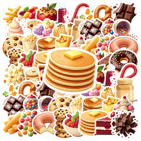 cartoon Food Stickers, Waterproof Food Sticker for Water Bottle Laptop Phone Cases Planner Skateboard Luggage Helmet Party Favor Decor, Ideal for Adults Teens Teacher Rewards