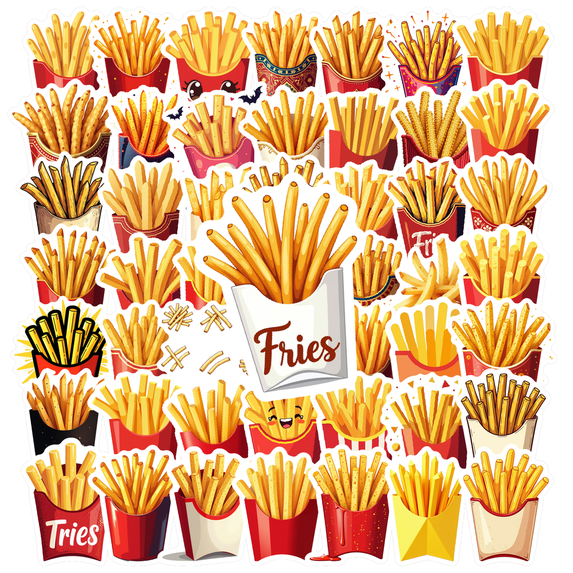 cartoon French Fries Stickers, Waterproof French Fries Sticker for Water Bottle Laptop Phone Cases Planner Skateboard Luggage Helmet Party Favor Decor, Ideal for Adults Teens Teacher Rewards