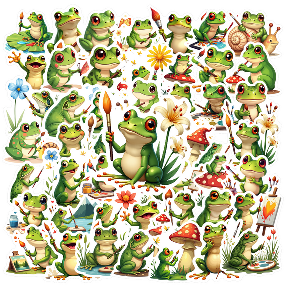 cartoon Frog Art Stickers Stickers, Waterproof Frog Art Stickers Sticker for Water Bottle Laptop Phone Cases Planner Skateboard Luggage Helmet Party Favor Decor, Ideal for Adults Teens Teacher Rewards