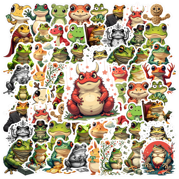 cartoon Frog Theme Stickers, Waterproof Frog Theme Sticker for Water Bottle Laptop Phone Cases Planner Skateboard Luggage Helmet Party Favor Decor, Ideal for Adults Teens Teacher Rewards