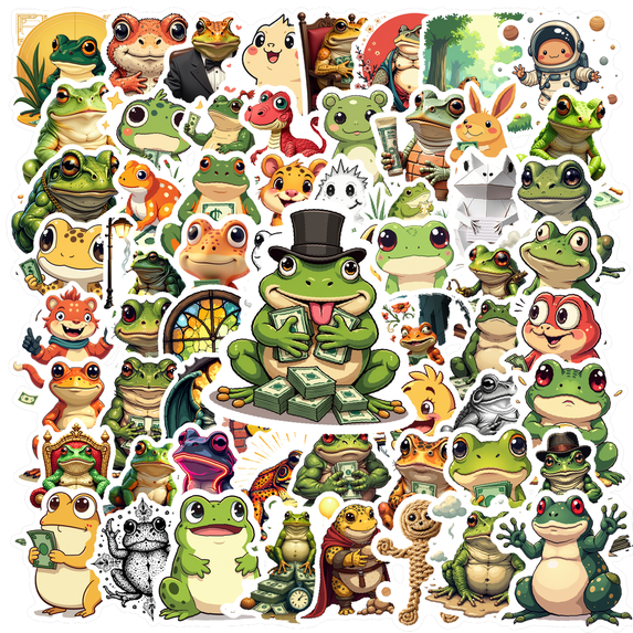 cartoon Frog Theme Stickers, Waterproof Frog Theme Sticker for Water Bottle Laptop Phone Cases Planner Skateboard Luggage Helmet Party Favor Decor, Ideal for Adults Teens Teacher Rewards