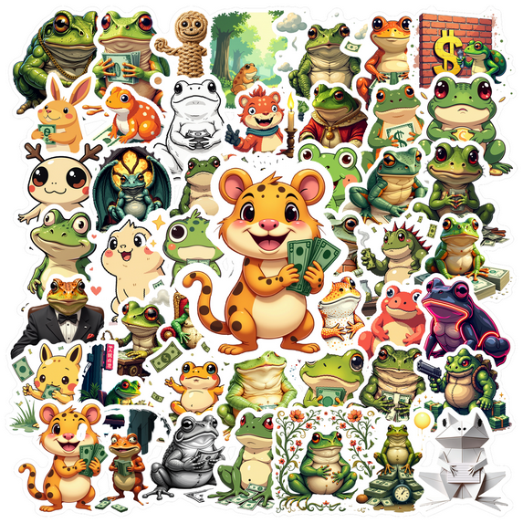 cartoon Frog Theme Stickers, Waterproof Frog Theme Sticker for Water Bottle Laptop Phone Cases Planner Skateboard Luggage Helmet Party Favor Decor, Ideal for Adults Teens Teacher Rewards