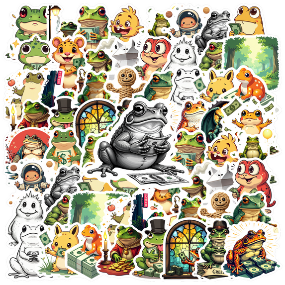 cartoon Frog Theme Stickers, Waterproof Frog Theme Sticker for Water Bottle Laptop Phone Cases Planner Skateboard Luggage Helmet Party Favor Decor, Ideal for Adults Teens Teacher Rewards