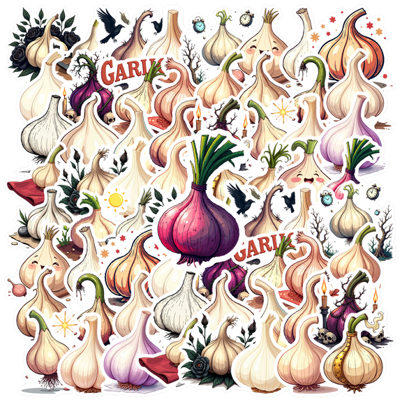 cartoon Garlic Stickers, Waterproof Garlic Sticker for Water Bottle Laptop Phone Cases Planner Skateboard Luggage Helmet Party Favor Decor, Ideal for Adults Teens Teacher Rewards