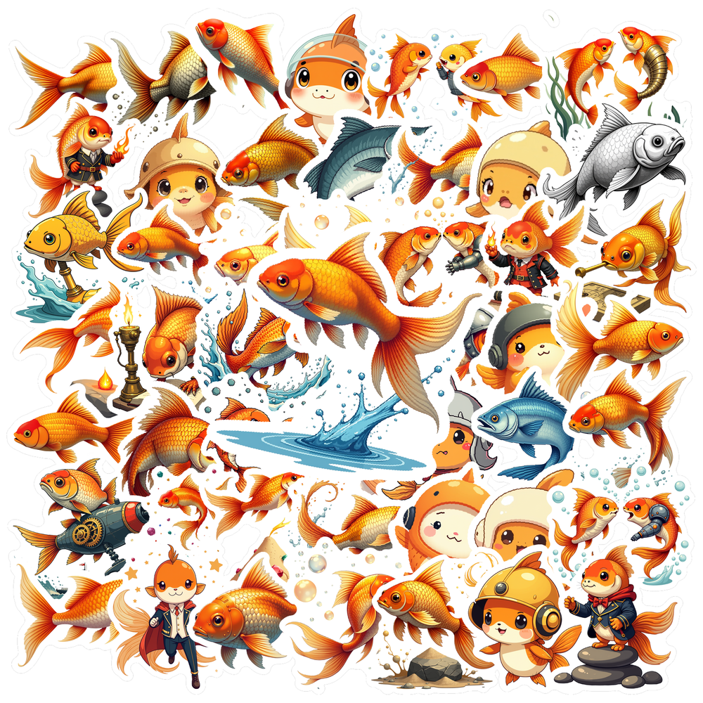 Fat Goldfish Sticker cartoon Goldfish Stickers Stickers, Waterproof Goldfish Stickers ...