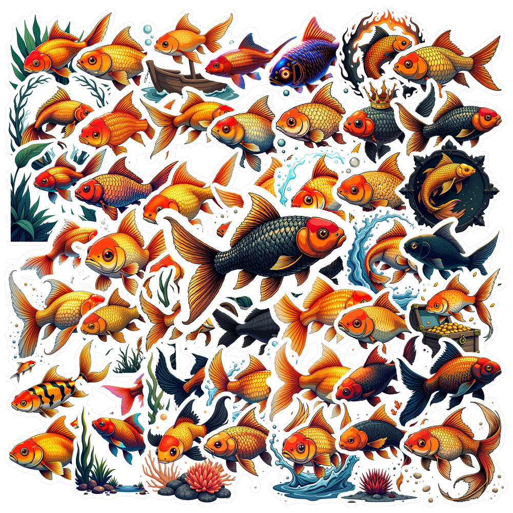 Fat Goldfish Sticker cartoon Goldfish Theme Stickers, Waterproof Goldfish Theme Sticker for ...