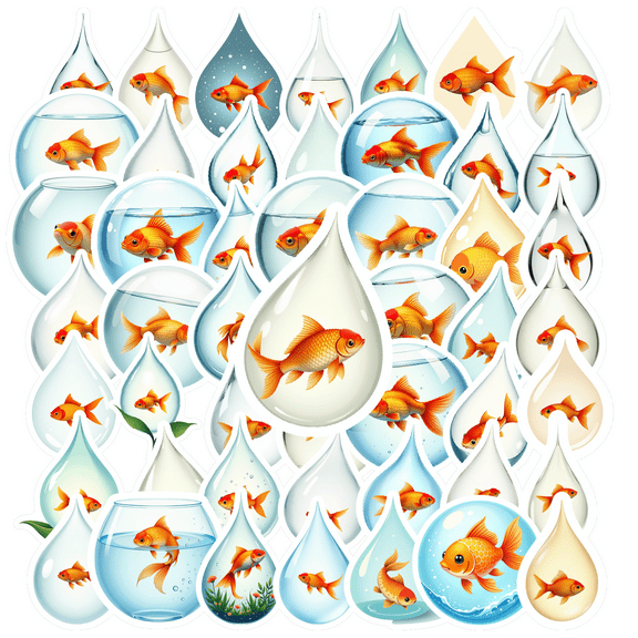 cartoon Goldfish Theme Stickers, Waterproof Goldfish Theme Sticker for Water Bottle Laptop Phone Cases Planner Skateboard Luggage Helmet Party Favor Decor, Ideal for Adults Teens Teacher Rewards