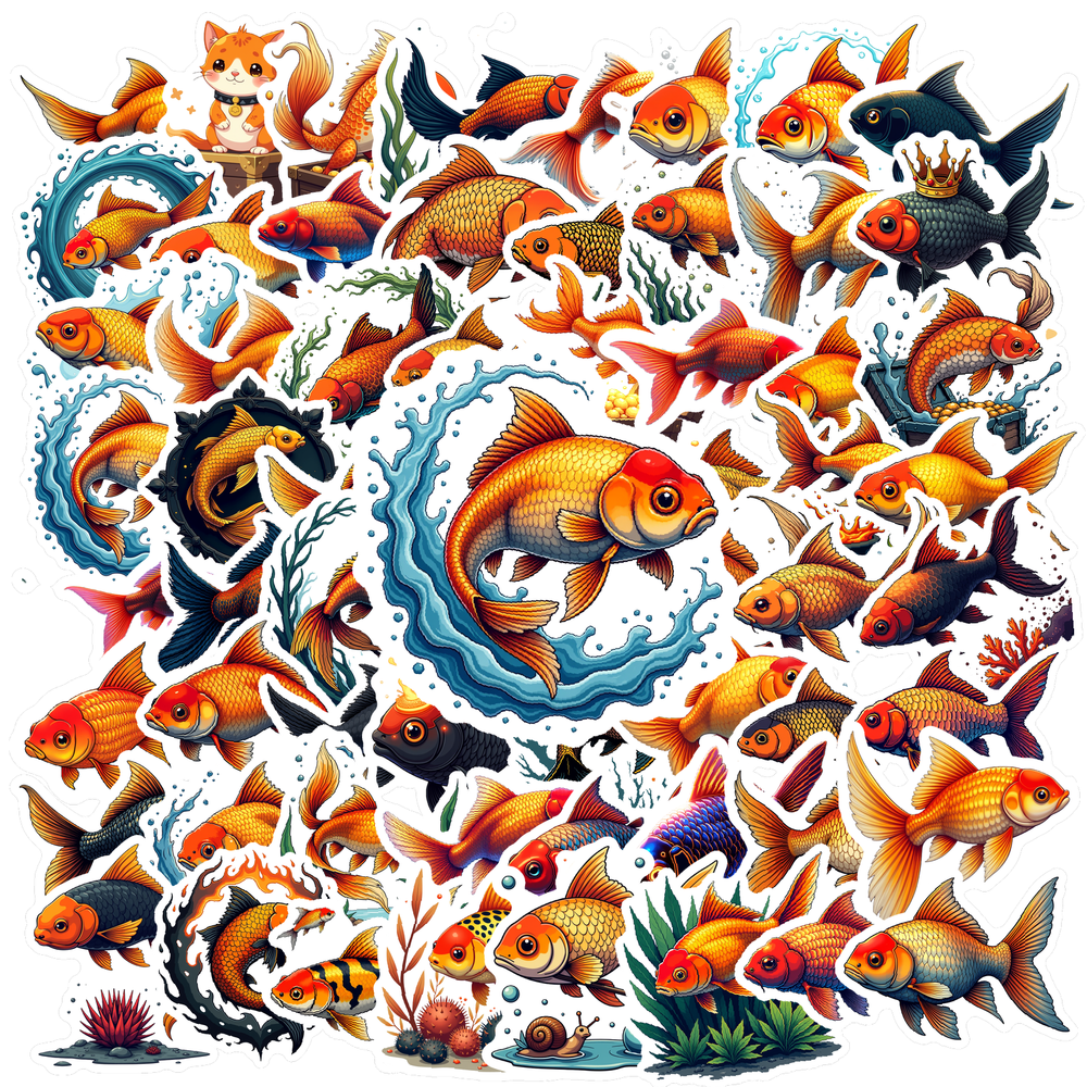 Fat Goldfish Sticker cartoon Goldfish Theme Stickers, Waterproof Goldfish Theme Sticker for ...