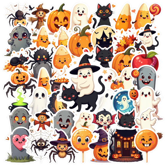 cartoon Halloween Theme Stickers, Waterproof Halloween Theme Sticker for Water Bottle Laptop Phone Cases Planner Skateboard Luggage Helmet Party Favor Decor, Ideal for Adults Teens Teacher Rewards