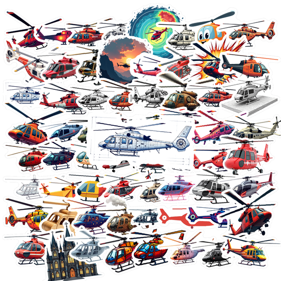 cartoon Helicopter Theme Stickers, Waterproof Helicopter Theme Sticker for Water Bottle Laptop Phone Cases Planner Skateboard Luggage Helmet Party Favor Decor, Ideal for Adults Teens Teacher Rewards