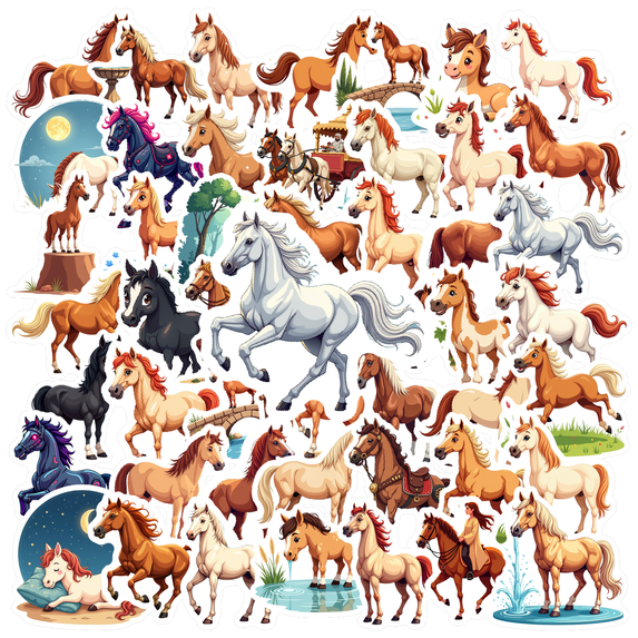 cartoon Horse Stickers, Waterproof Horse Sticker for Water Bottle Laptop Phone Cases Planner Skateboard Luggage Helmet Party Favor Decor, Ideal for Adults Teens Teacher Rewards