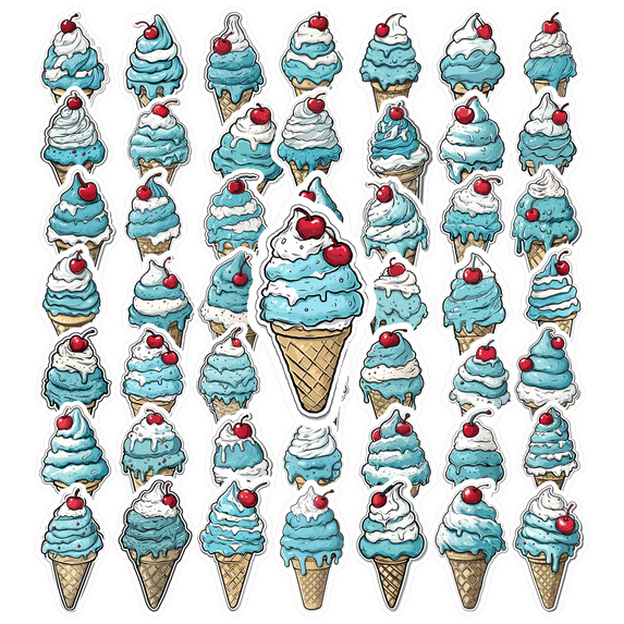 cartoon Ice - cream Stickers, Waterproof Ice - cream Sticker for Water Bottle Laptop Phone Cases Planner Skateboard Luggage Helmet Party Favor Decor, Ideal for Adults Teens Teacher Rewards