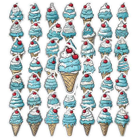 cartoon Ice - cream Stickers, Waterproof Ice - cream Sticker for Water Bottle Laptop Phone Cases Planner Skateboard Luggage Helmet Party Favor Decor, Ideal for Adults Teens Teacher Rewards