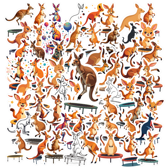 cartoon Kangaroo Theme Stickers, Waterproof Kangaroo Theme Sticker for Water Bottle Laptop Phone Cases Planner Skateboard Luggage Helmet Party Favor Decor, Ideal for Adults Teens Teacher Rewards