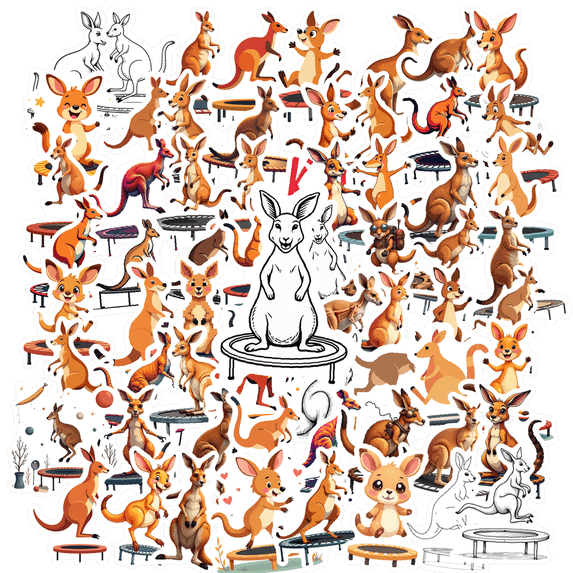 cartoon Kangaroo Theme Stickers, Waterproof Kangaroo Theme Sticker for Water Bottle Laptop Phone Cases Planner Skateboard Luggage Helmet Party Favor Decor, Ideal for Adults Teens Teacher Rewards