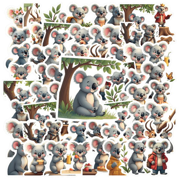 cartoon Koala Theme Stickers, Waterproof Koala Theme Sticker for Water Bottle Laptop Phone Cases Planner Skateboard Luggage Helmet Party Favor Decor, Ideal for Adults Teens Teacher Rewards