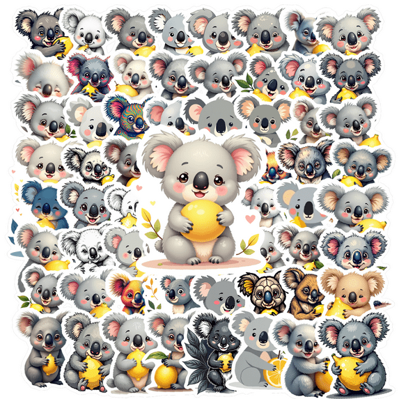 cartoon Koala theme Stickers, Waterproof Koala theme Sticker for Water Bottle Laptop Phone Cases Planner Skateboard Luggage Helmet Party Favor Decor, Ideal for Adults Teens Teacher Rewards