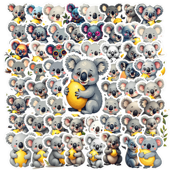 cartoon Koala theme Stickers, Waterproof Koala theme Sticker for Water Bottle Laptop Phone Cases Planner Skateboard Luggage Helmet Party Favor Decor, Ideal for Adults Teens Teacher Rewards