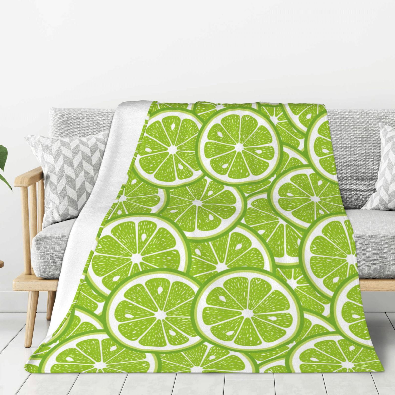 cartoon Lemon green print Throw Blanket, Super Soft Cozy Plush Throw