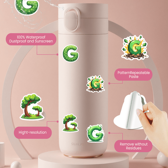 cartoon Letter G Theme Stickers, Waterproof Letter G Theme Sticker for Water Bottle Laptop Phone Cases Planner Skateboard Luggage Helmet Party Favor Decor, Ideal for Adults Teens Teacher Rewards