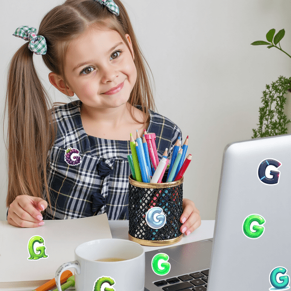 cartoon Letter G Theme Stickers, Waterproof Letter G Theme Sticker for Water Bottle Laptop Phone Cases Planner Skateboard Luggage Helmet Party Favor Decor, Ideal for Adults Teens Teacher Rewards