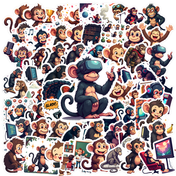 cartoon Monkey Stickers Stickers, Waterproof Monkey Stickers Sticker for Water Bottle Laptop Phone Cases Planner Skateboard Luggage Helmet Party Favor Decor, Ideal for Adults Teens Teacher Rewards