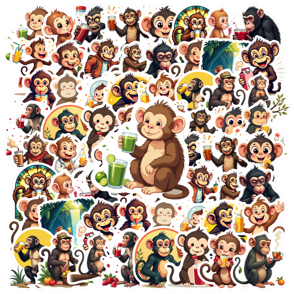 cartoon Monkey Stickers, Waterproof Monkey Sticker for Water Bottle ...