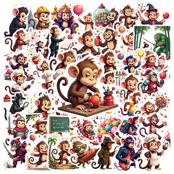 cartoon Monkey Theme Stickers, Waterproof Monkey Theme Sticker for Water Bottle Laptop Phone Cases Planner Skateboard Luggage Helmet Party Favor Decor, Ideal for Adults Teens Teacher Rewards