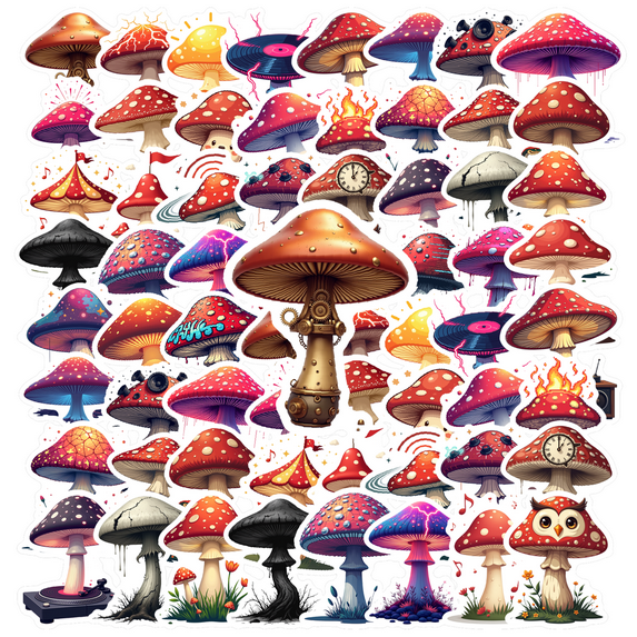 cartoon Mushroom Theme Stickers, Waterproof Mushroom Theme Sticker for Water Bottle Laptop Phone Cases Planner Skateboard Luggage Helmet Party Favor Decor, Ideal for Adults Teens Teacher Rewards