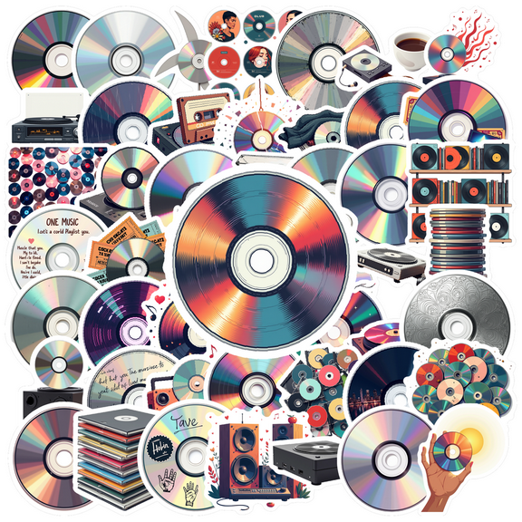 cartoon Music CD Theme Stickers, Waterproof Music CD Theme Sticker for Water Bottle Laptop Phone Cases Planner Skateboard Luggage Helmet Party Favor Decor, Ideal for Adults Teens Teacher Rewards