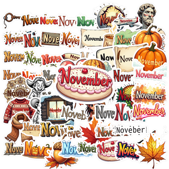 cartoon November Theme Stickers, Waterproof November Theme Sticker for Water Bottle Laptop Phone Cases Planner Skateboard Luggage Helmet Party Favor Decor, Ideal for Adults Teens Teacher Rewards