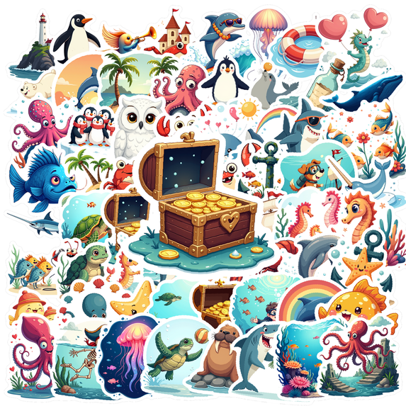 cartoon Ocean Animal Stickers, Waterproof Ocean Animal Sticker for Water Bottle Laptop Phone Cases Planner Skateboard Luggage Helmet Party Favor Decor, Ideal for Adults Teens Teacher Rewards