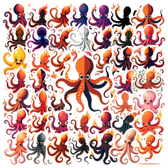 cartoon Octopus Theme Stickers, Waterproof Octopus Theme Sticker for Water Bottle Laptop Phone Cases Planner Skateboard Luggage Helmet Party Favor Decor, Ideal for Adults Teens Teacher Rewards