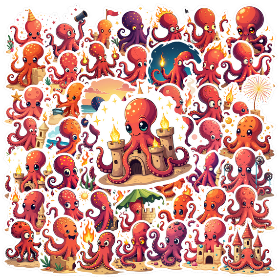 cartoon Octopus Theme Stickers, Waterproof Octopus Theme Sticker for Water Bottle Laptop Phone Cases Planner Skateboard Luggage Helmet Party Favor Decor, Ideal for Adults Teens Teacher Rewards