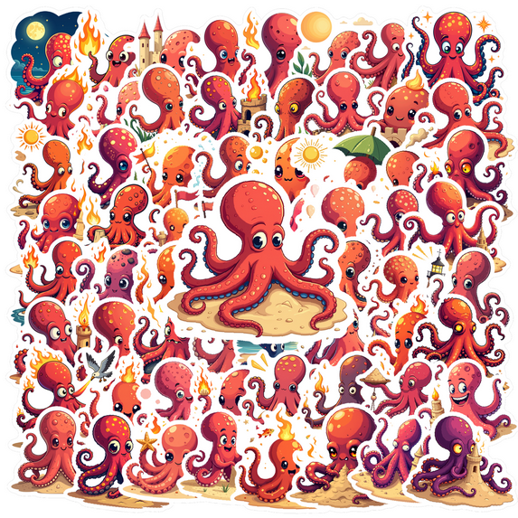 cartoon Octopus Theme Stickers, Waterproof Octopus Theme Sticker for Water Bottle Laptop Phone Cases Planner Skateboard Luggage Helmet Party Favor Decor, Ideal for Adults Teens Teacher Rewards