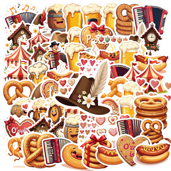 cartoon Oktoberfest Stickers, Waterproof Oktoberfest Sticker for Water Bottle Laptop Phone Cases Planner Skateboard Luggage Helmet Party Favor Decor, Ideal for Adults Teens Teacher Rewards