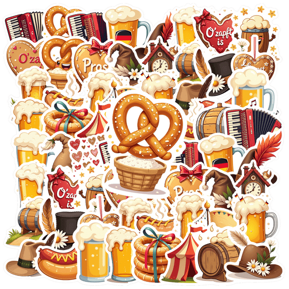 cartoon Oktoberfest Stickers, Waterproof Oktoberfest Sticker for Water Bottle Laptop Phone Cases Planner Skateboard Luggage Helmet Party Favor Decor, Ideal for Adults Teens Teacher Rewards