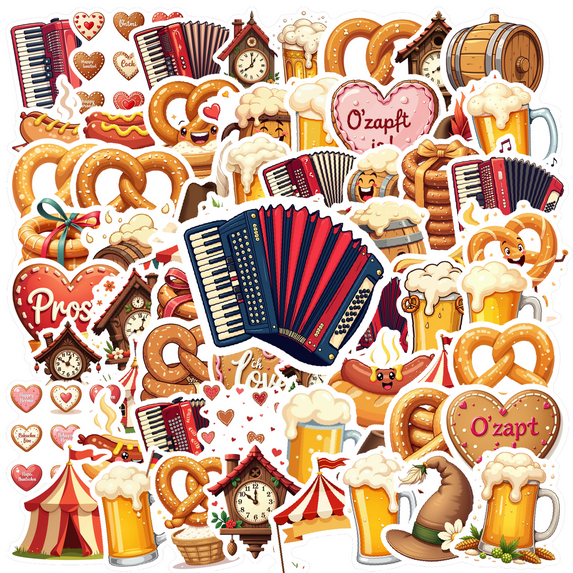 cartoon Oktoberfest Stickers, Waterproof Oktoberfest Sticker for Water Bottle Laptop Phone Cases Planner Skateboard Luggage Helmet Party Favor Decor, Ideal for Adults Teens Teacher Rewards