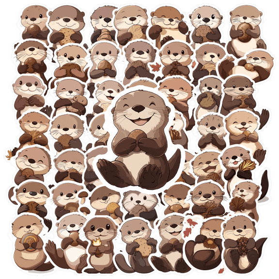 cartoon Otters Theme Stickers, Waterproof Otters Theme Sticker for Water Bottle Laptop Phone Cases Planner Skateboard Luggage Helmet Party Favor Decor, Ideal for Adults Teens Teacher Rewards