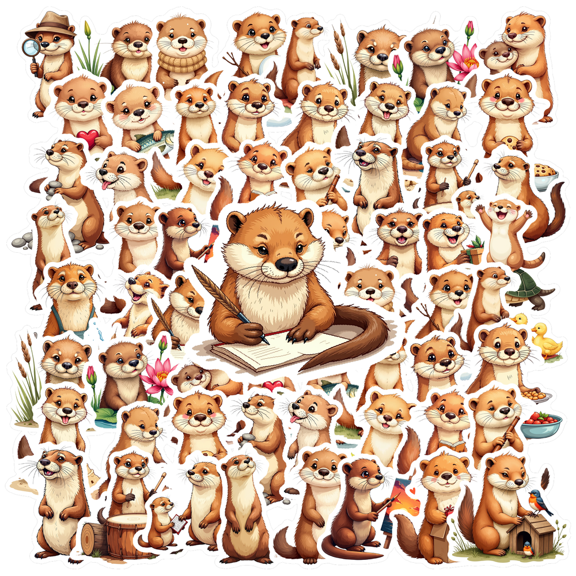cartoon Otters Theme Stickers, Waterproof Otters Theme Sticker for Water Bottle Laptop Phone Cases Planner Skateboard Luggage Helmet Party Favor Decor, Ideal for Adults Teens Teacher Rewards