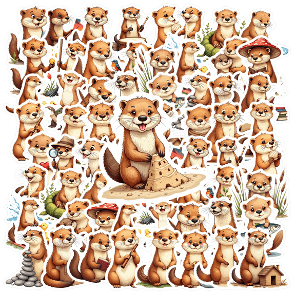 cartoon Otters Theme Stickers, Waterproof Otters Theme Sticker for Water Bottle Laptop Phone Cases Planner Skateboard Luggage Helmet Party Favor Decor, Ideal for Adults Teens Teacher Rewards