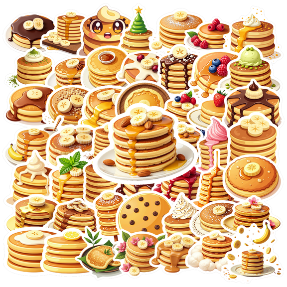 cartoon Pancake Theme Stickers, Waterproof Pancake Theme Sticker for Water Bottle Laptop Phone Cases Planner Skateboard Luggage Helmet Party Favor Decor, Ideal for Adults Teens Teacher Rewards