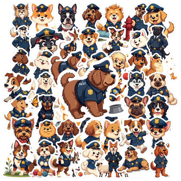 cartoon Police Dog Theme Stickers, Waterproof Police Dog Theme Sticker for Water Bottle Laptop Phone Cases Planner Skateboard Luggage Helmet Party Favor Decor, Ideal for Adults Teens Teacher Rewards