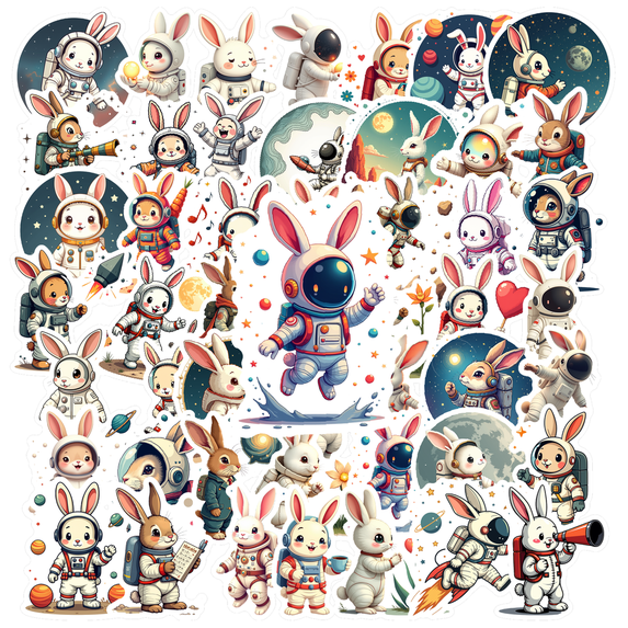 cartoon Rabbit Astronaut Stickers, Waterproof Rabbit Astronaut Sticker for Water Bottle Laptop Phone Cases Planner Skateboard Luggage Helmet Party Favor Decor, Ideal for Adults Teens Teacher Rewards