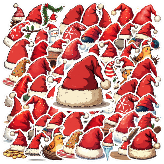 cartoon Santa Hat Stickers, Waterproof Santa Hat Sticker for Water Bottle Laptop Phone Cases Planner Skateboard Luggage Helmet Party Favor Decor, Ideal for Adults Teens Teacher Rewards