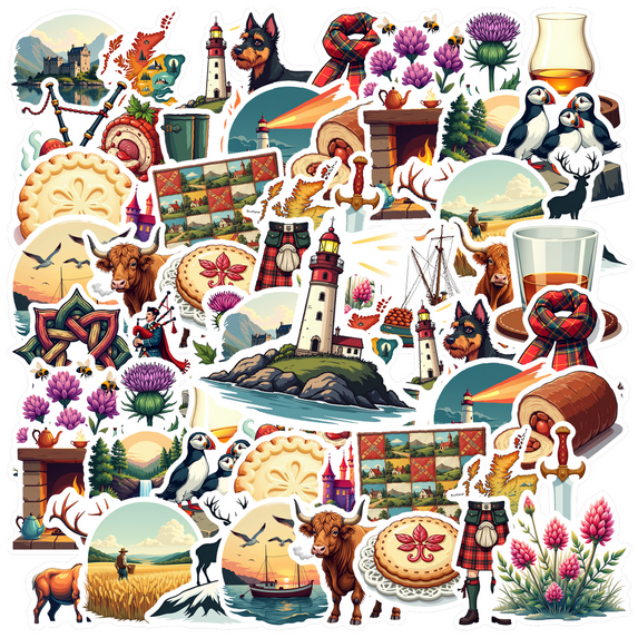 cartoon Scottish Culture Stickers, Waterproof Scottish Culture Sticker for Water Bottle Laptop Phone Cases Planner Skateboard Luggage Helmet Party Favor Decor, Ideal for Adults Teens Teacher Rewards